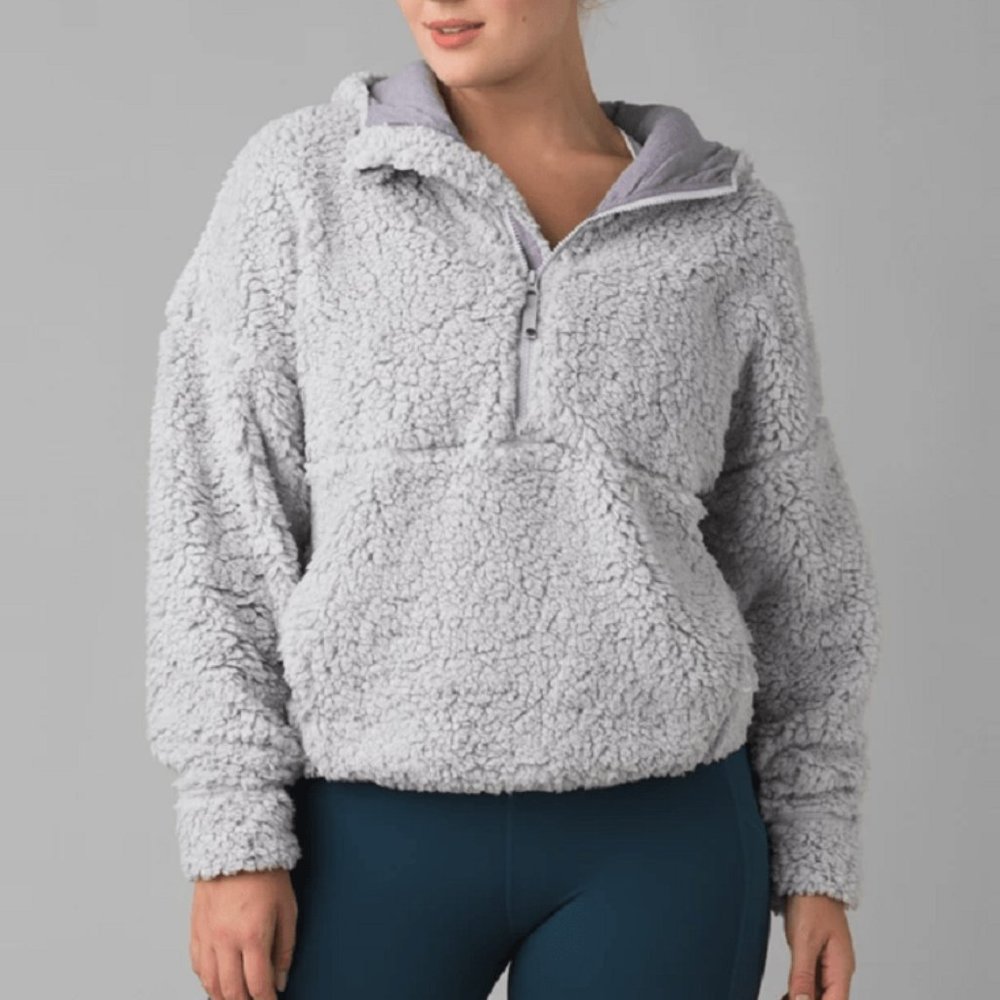 Prana Womens' Permafrost Half Zip Fleece Sherpa Jacket in Silver Spray Grey